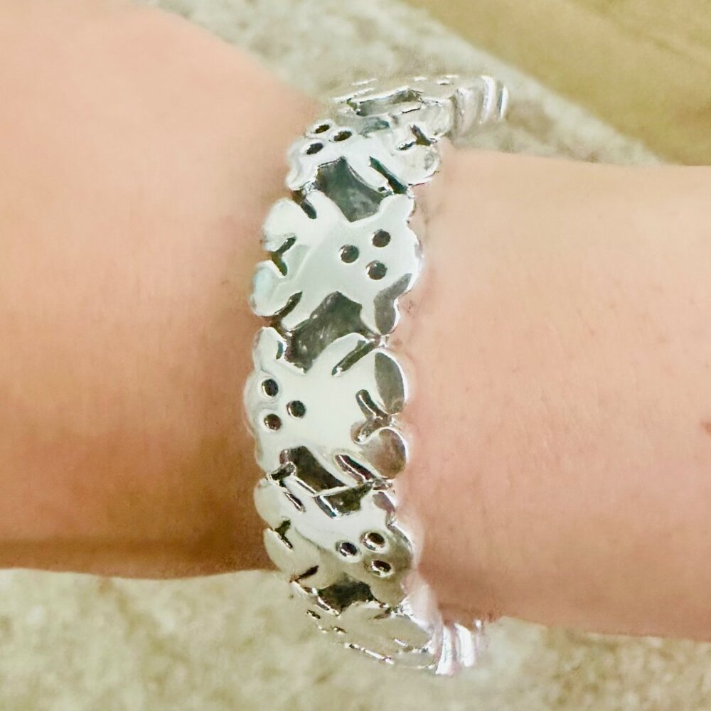Sterling Silver Bracelet 6.8” Bear Solid Woman